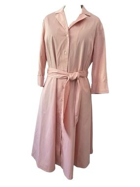 J. Peterman 1947 Pale Pink Button-Front Shirt Dress, Belt 3/4, sleeve, 16 NWOT